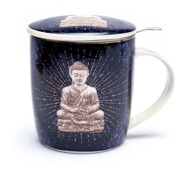 Blauer Buddha - Teetasse mit Sieb und Deckel