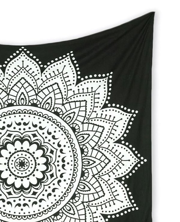 Wandtuch Lotus Mandala schwarz weiß