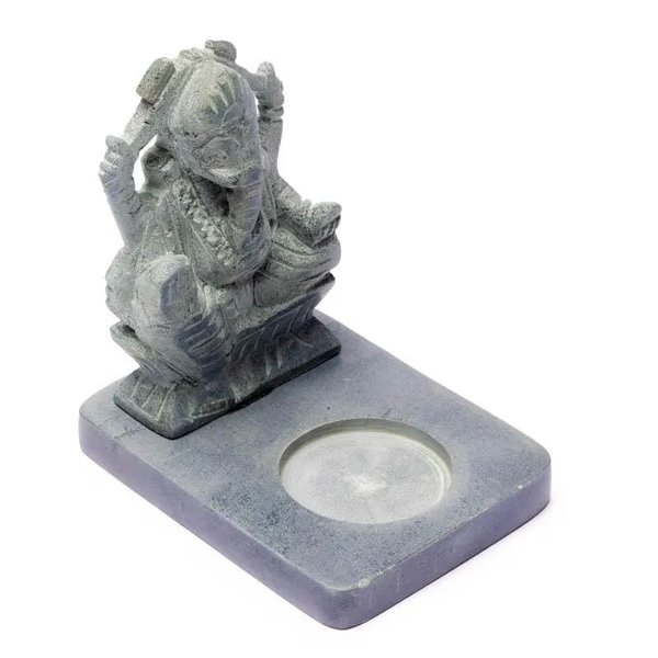 Teelicht-Halter Speckstein grau Ganesha