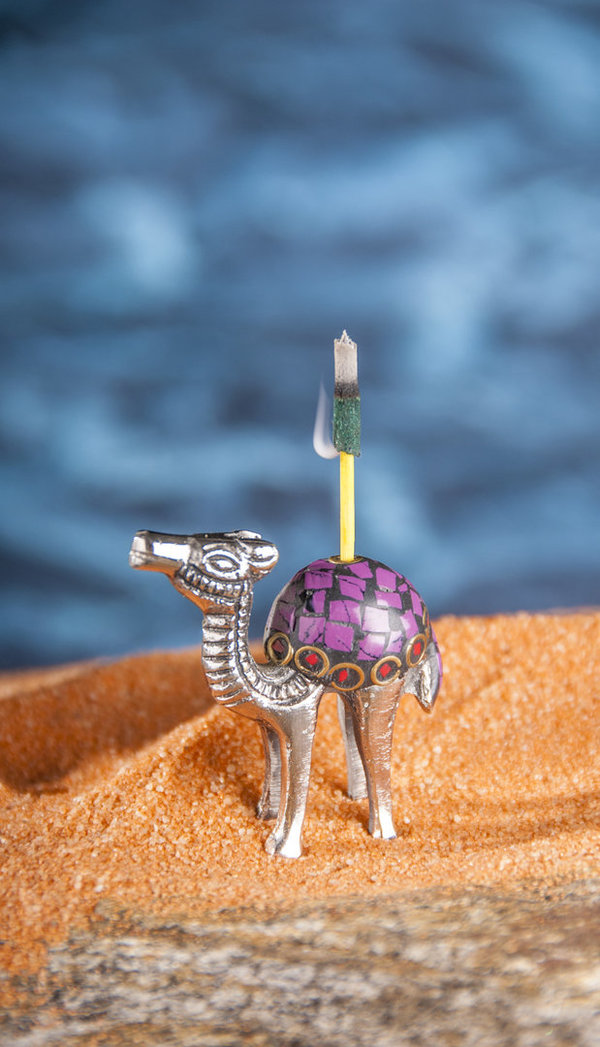 Räucherstäbchenhalter Kamel aus Messing mit Steinen