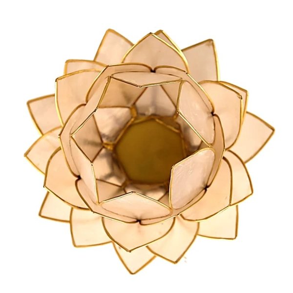 Lotus Teelichthalter beige goldfarbig groß