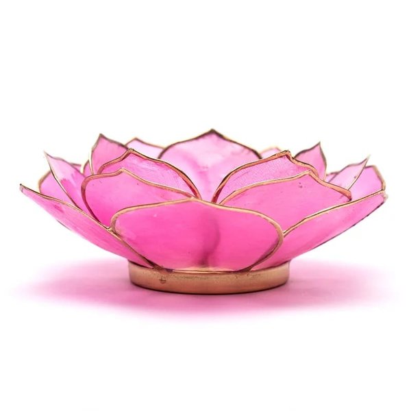 Lotus Teelichthalter rosa mit Goldrand