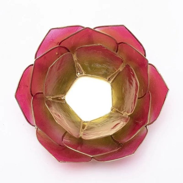 Lotus Teelichthalter rosa/hellgrün mit Goldrand